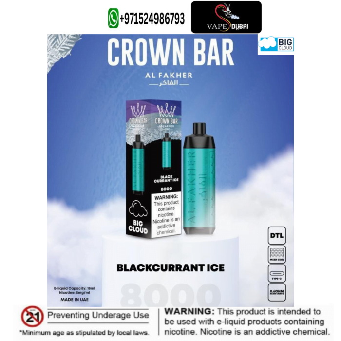 al fakher blackcurrant ice crown bar 8000 puffs (big cloud)