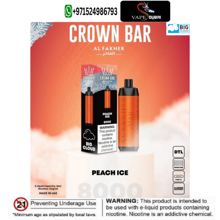 al fakher peach ice crown bar 8000 (big cloud) disposable vape