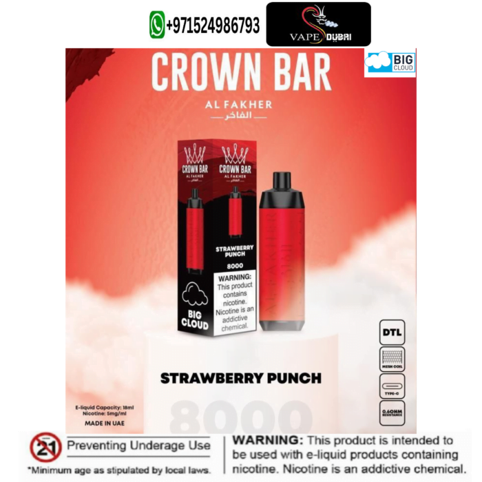 al fakher strawberry punch disposable vape 8000 puffs crown bar