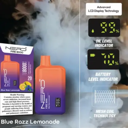 Nerd Fire Vape 8000 Puffs Blue Razz lemonade