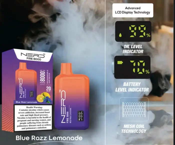 nerd fire vape 8000 puffs blue razz lemonade