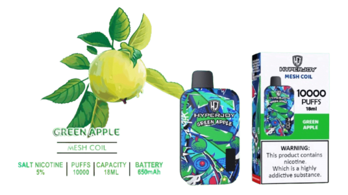 hyperjoy 10000 puffs green apple