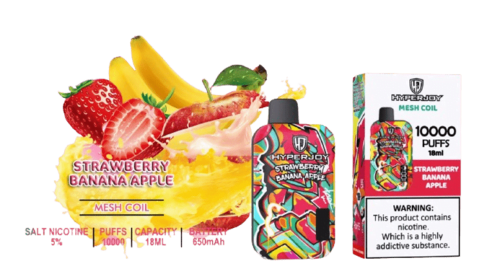 hyperjoy 10000 puffs strawberry banana apple