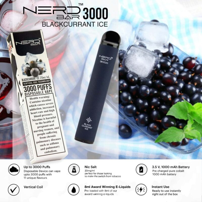 nerd bar 3000 puffs vape blackcurrant ice