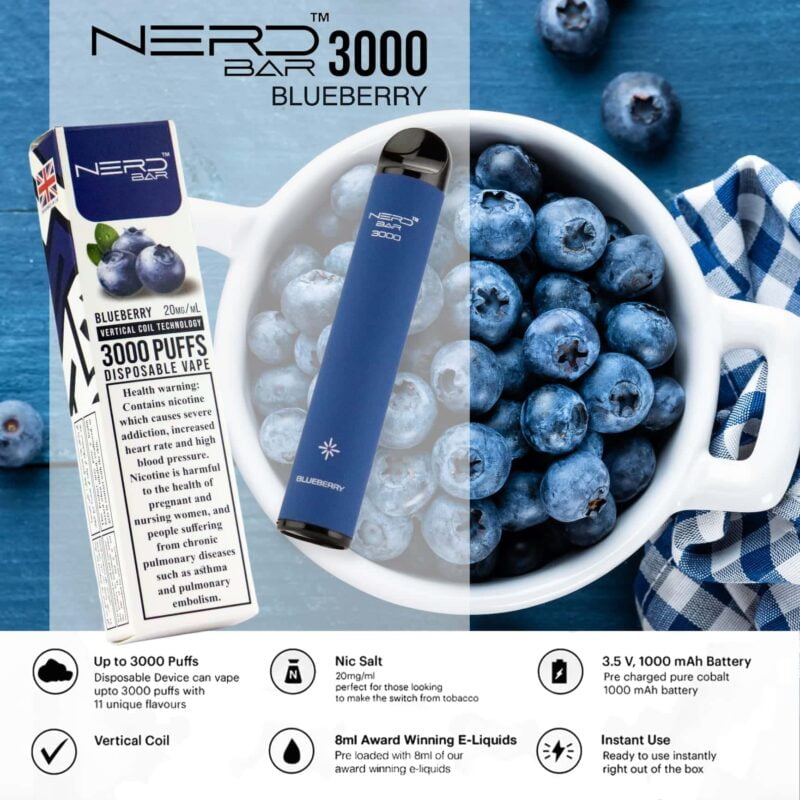 nerd bar 3000 puffs disposable vape blueberry pomegranate