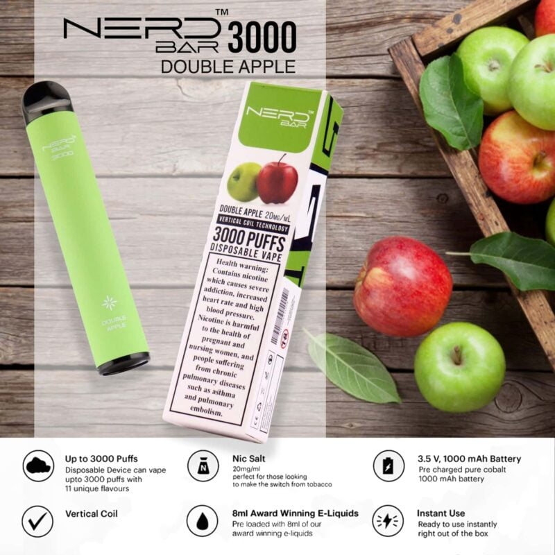 nerd bar 3000 puffs disposable vape double apple