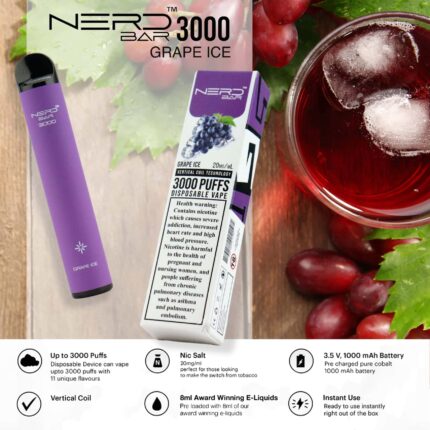 Nerd Bar 3000 Puffs Disposable Vape Grape Ice