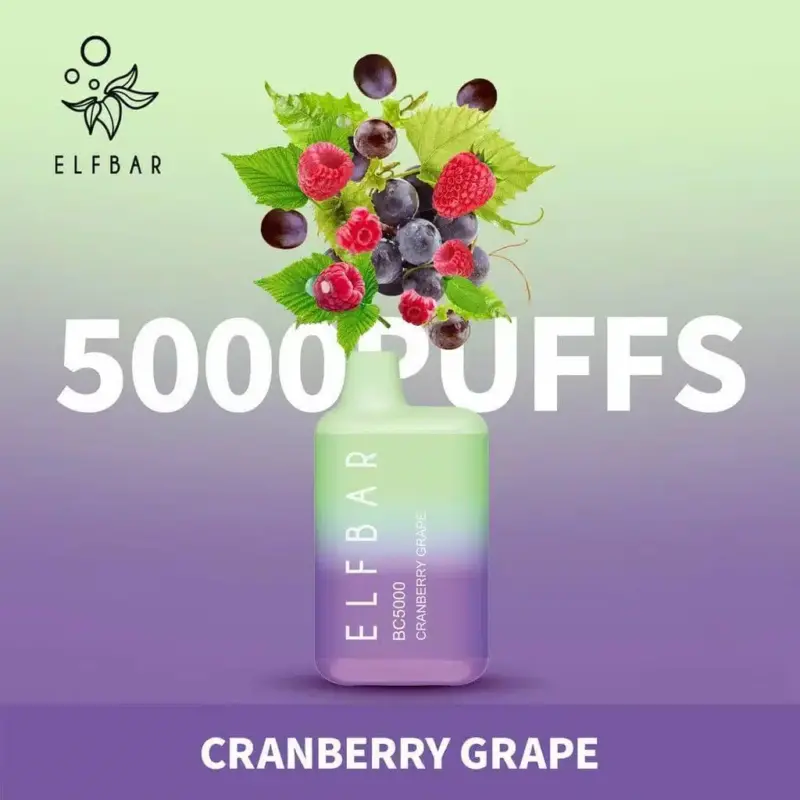 new elf bar disposable vape bc5000 puffs caranberry grape