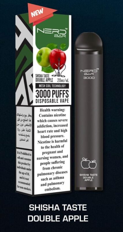 nerd bar 3000 puffs disposable vape shisha taste double apple