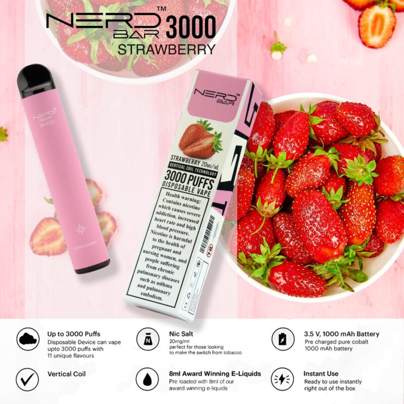 nerd bar 3000 puffs disposable vape strawberry