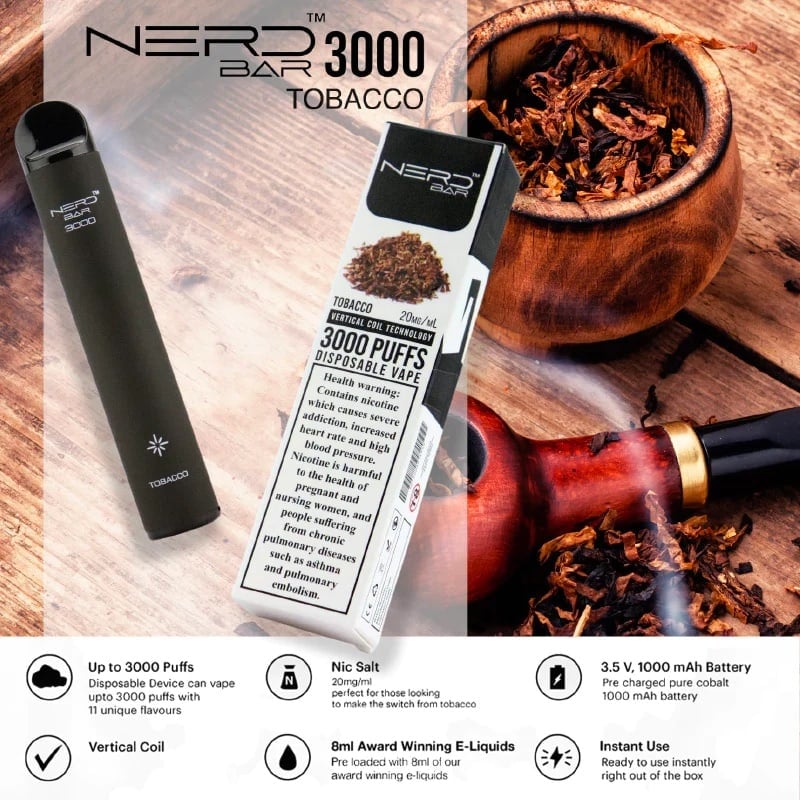 nerd bar 3000 puffs disposable vape tobacco