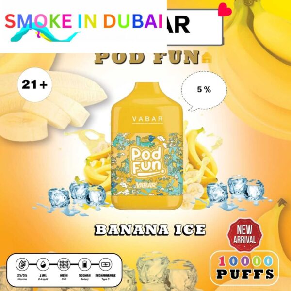 smokeindubai BANANA ICE Buy VABAR Pod Fun Disposable 10000Puffs Rechargeable vape in UAE VABER 10000Puffs VABER Pod Fun 10000 Vape Shop Near me Dubai