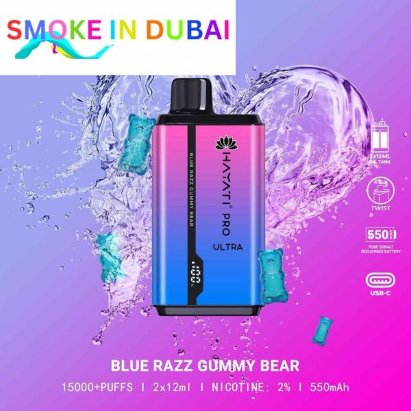 smokeindubai BLUE RAZZ GUMMY BEAR hayati pro ultra 15000 puffs price in dubai
