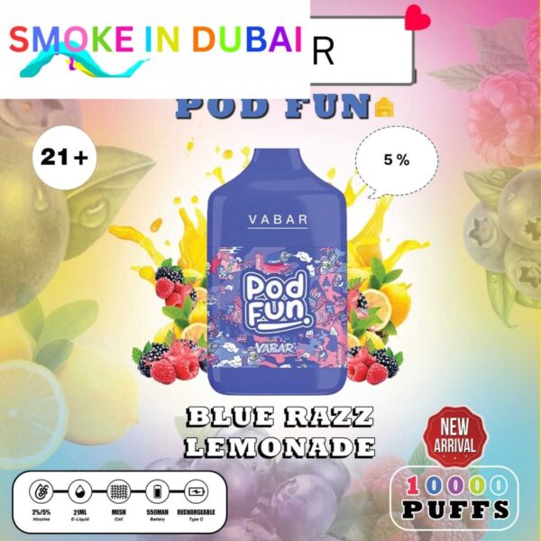 smokeindubai BLUE RAZZ LEMONADE Buy VABAR Pod Fun Disposable 10000Puffs Rechargeable vape in UAE VABER 10000Puffs VABER Pod Fun 10000 Vape Shop Near me Dubai