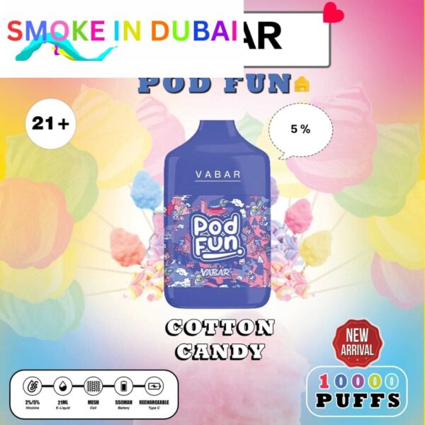 smokeindubai COTTON CANDY Buy VABAR Pod Fun Disposable 10000Puffs Rechargeable vape in UAE VABER 10000Puffs VABER Pod Fun 10000 Vape Shop Near me Dubai