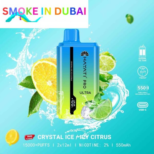 smokeindubai CRYSTAL ICE ICY CITRUS hayati pro ultra 15000 puffs price in dubai