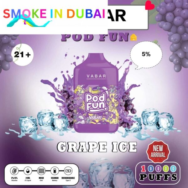 smokeindubai GRAPE ICE Buy VABAR Pod Fun Disposable 10000Puffs Rechargeable vape in UAE VABER 10000Puffs VABER Pod Fun 10000 Vape Shop Near me Dubai