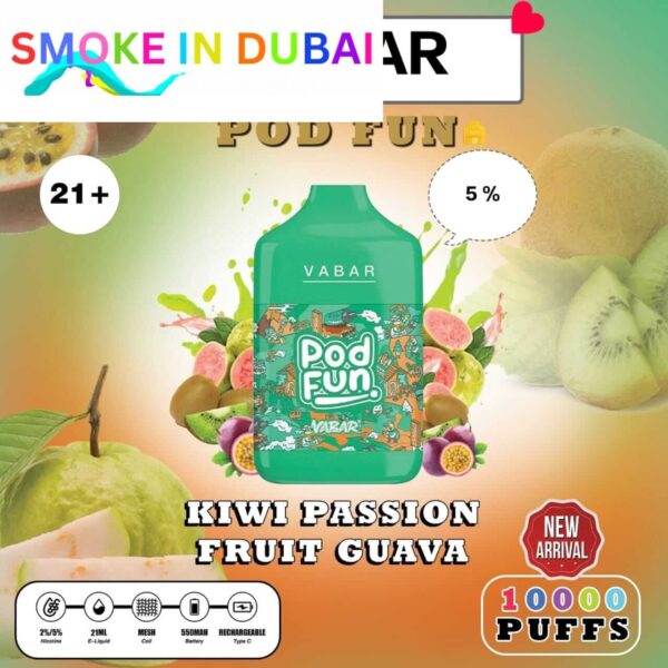 smokeindubai KIWI PASSION FRUIT GUAVA Buy VABAR Pod Fun Disposable 10000Puffs Rechargeable vape in UAE VABER 10000Puffs VABER Pod Fun 10000 Vape Shop Near me Dubai