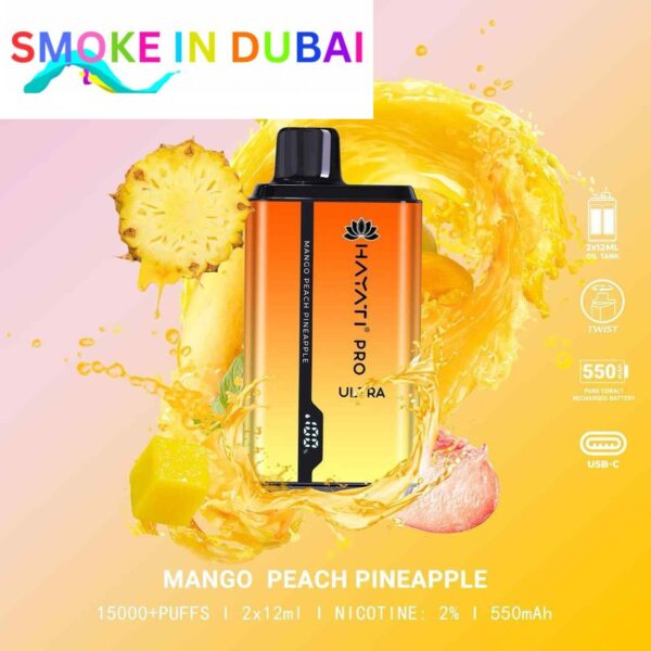 smokeindubai MANGO PEACH PINEAPPLE hayati pro ultra 15000 puffs price in dubai