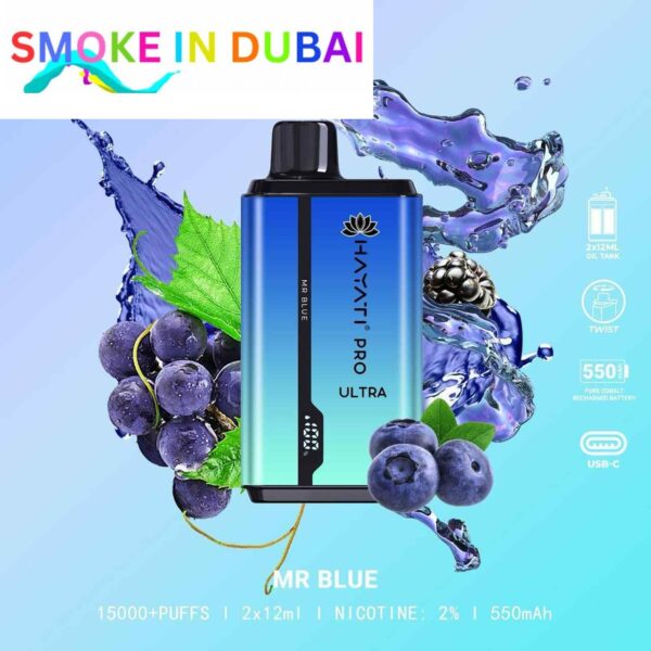 smokeindubai MR. BLUE hayati pro ultra 15000 puffs price in dubai
