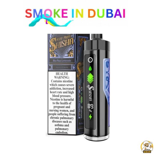 smokeindubai Pod Salt Shisha 8000 Puffs 3mg Disposable Vape Price in Dubai Blue Razz Lemonade 2