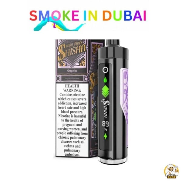 smokeindubai Pod Salt Shisha 8000 Puffs 3mg Disposable Vape Price in Dubai Grape Ice 2