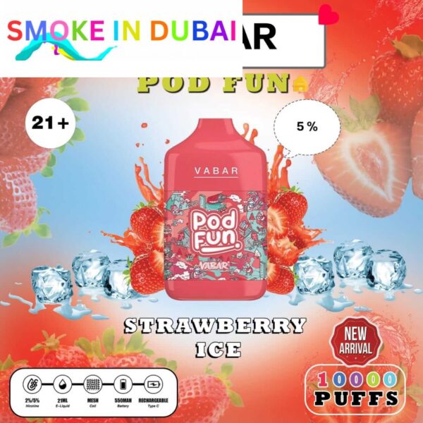 smokeindubai STRAWBERRY ICE Buy VABAR Pod Fun Disposable 10000Puffs Rechargeable vape in UAE VABER 10000Puffs VABER Pod Fun 10000 Vape Shop Near me Dubai