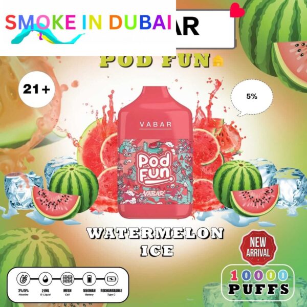 smokeindubai WATERMELON ICE Buy VABAR Pod Fun Disposable 10000Puffs Rechargeable vape in UAE VABER 10000Puffs VABER Pod Fun 10000 Vape Shop Near me Dubai