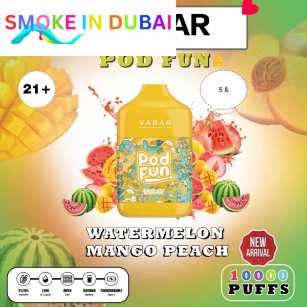 smokeindubai WATERMELON MANGO PEACH Buy VABAR Pod Fun Disposable 10000Puffs Rechargeable vape in UAE VABER 10000Puffs VABER Pod Fun 10000 Vape Shop Near me Dubai