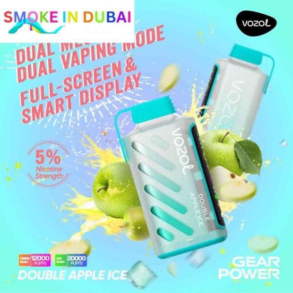 smokeindubai vozol gear power 20000 puffs price in dubai DOUBLE APPLE ICE
