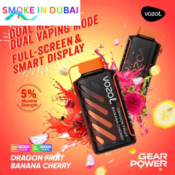 smokeindubai vozol gear power 20000 puffs price in dubai DRAGON FRUIT BANANA CHERRY