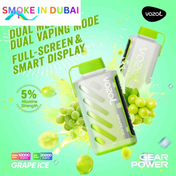 smokeindubai vozol gear power 20000 puffs price in dubai GRAPE ICE